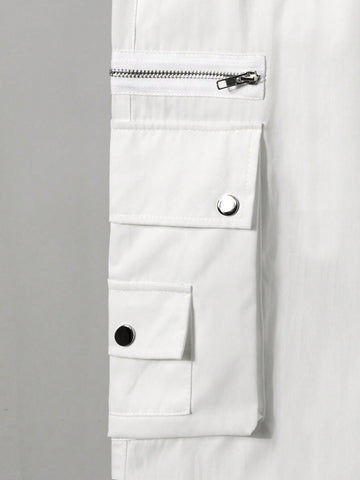 Pantalones de carga holgados unicolor para hombres