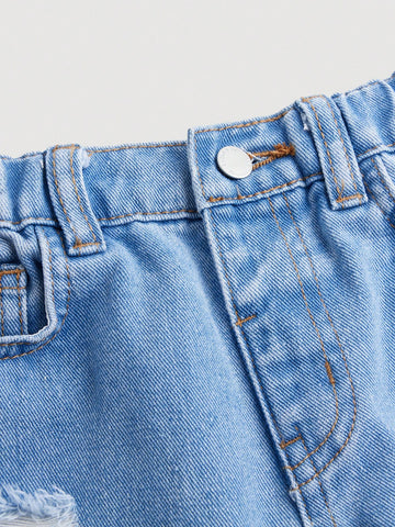 Jeans Desgastado Con Patrón De Mariposa Y Cintura Elástica