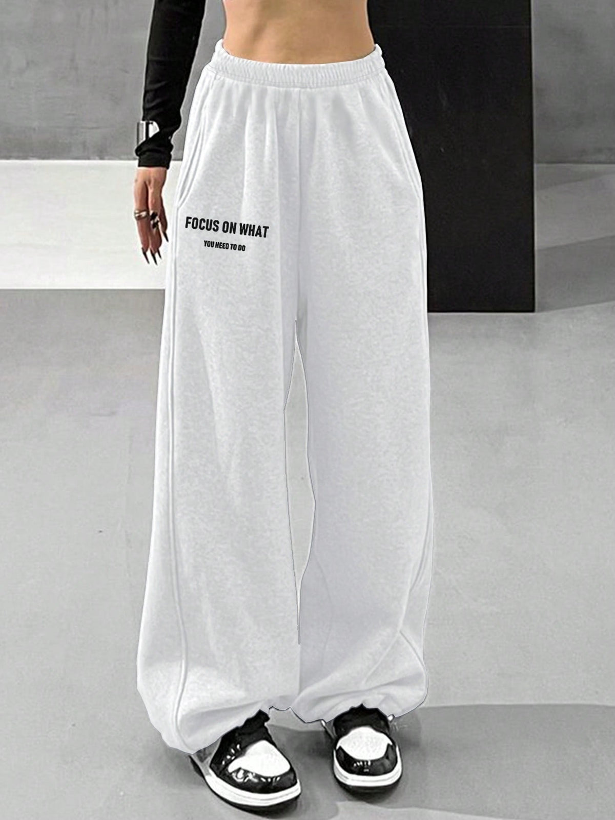 Pantalones Deportivos De Lana Con Estampado De Letras Y Cintura Elástica Para Mujer