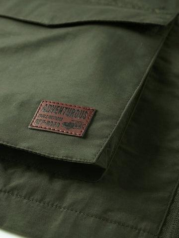 Chaleco De Chaqueta Holgado Para Hombre Con Detalle Parchado De Letras Y Bolsillos De Solapa