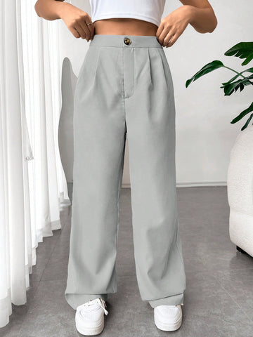 Pantalones Rectos Plisados De Color Sólido