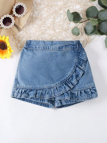 Shorts De Mezclilla, Lindo Para Bebé con Borde De Volante