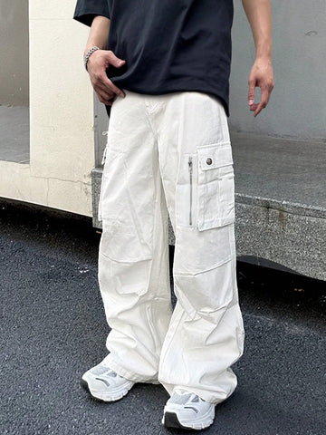 Pantalones de carga holgados unicolor para hombres