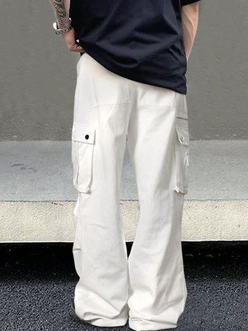 Pantalones de carga holgados unicolor para hombres