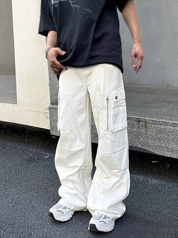 Pantalones de carga holgados unicolor para hombres