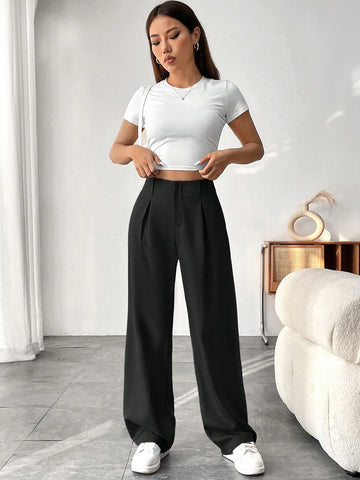 Pantalones rectos de unicolor casuales para mujer