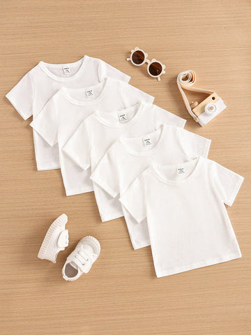 Conjunto De 5 Piezas Camiseta De Manga Corta Blanco Sencillo Y Cómodo