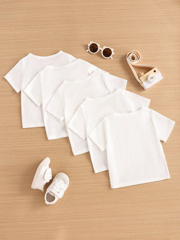 Conjunto De 5 Piezas Camiseta De Manga Corta Blanco Sencillo Y Cómodo