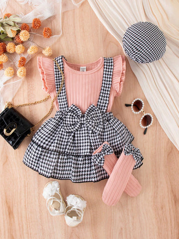 Vestido a cuadros dulce y elegante con tirantes para bebé niña, verano