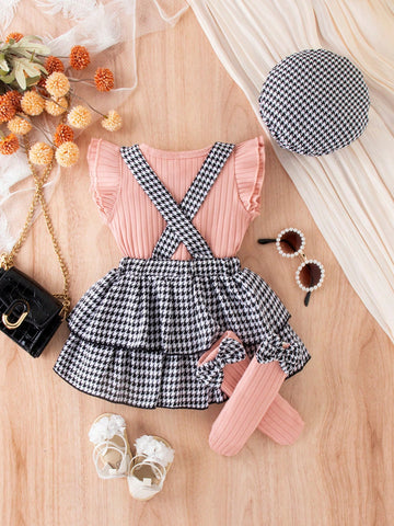 Vestido a cuadros dulce y elegante con tirantes para bebé niña, verano