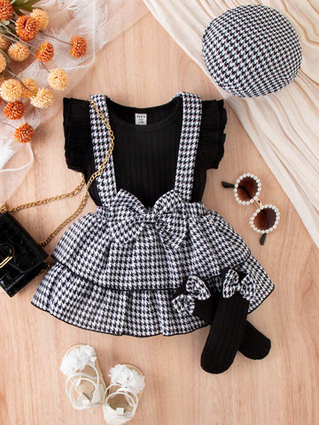 Vestido a cuadros dulce y elegante con tirantes para bebé niña, verano