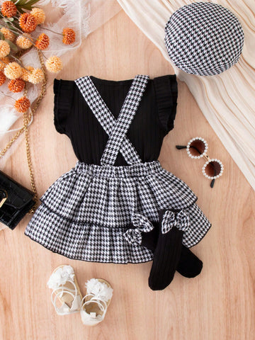 Vestido a cuadros dulce y elegante con tirantes para bebé niña, verano