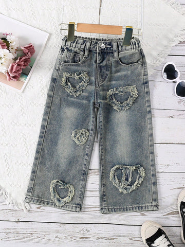 Jeans con parche de corazón de pierna ancha