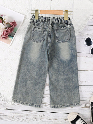 Jeans con parche de corazón de pierna ancha