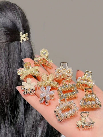 6 piezas de clips para  cabello decorativos dorados para mujeres/chicas con falso adorno de perlas