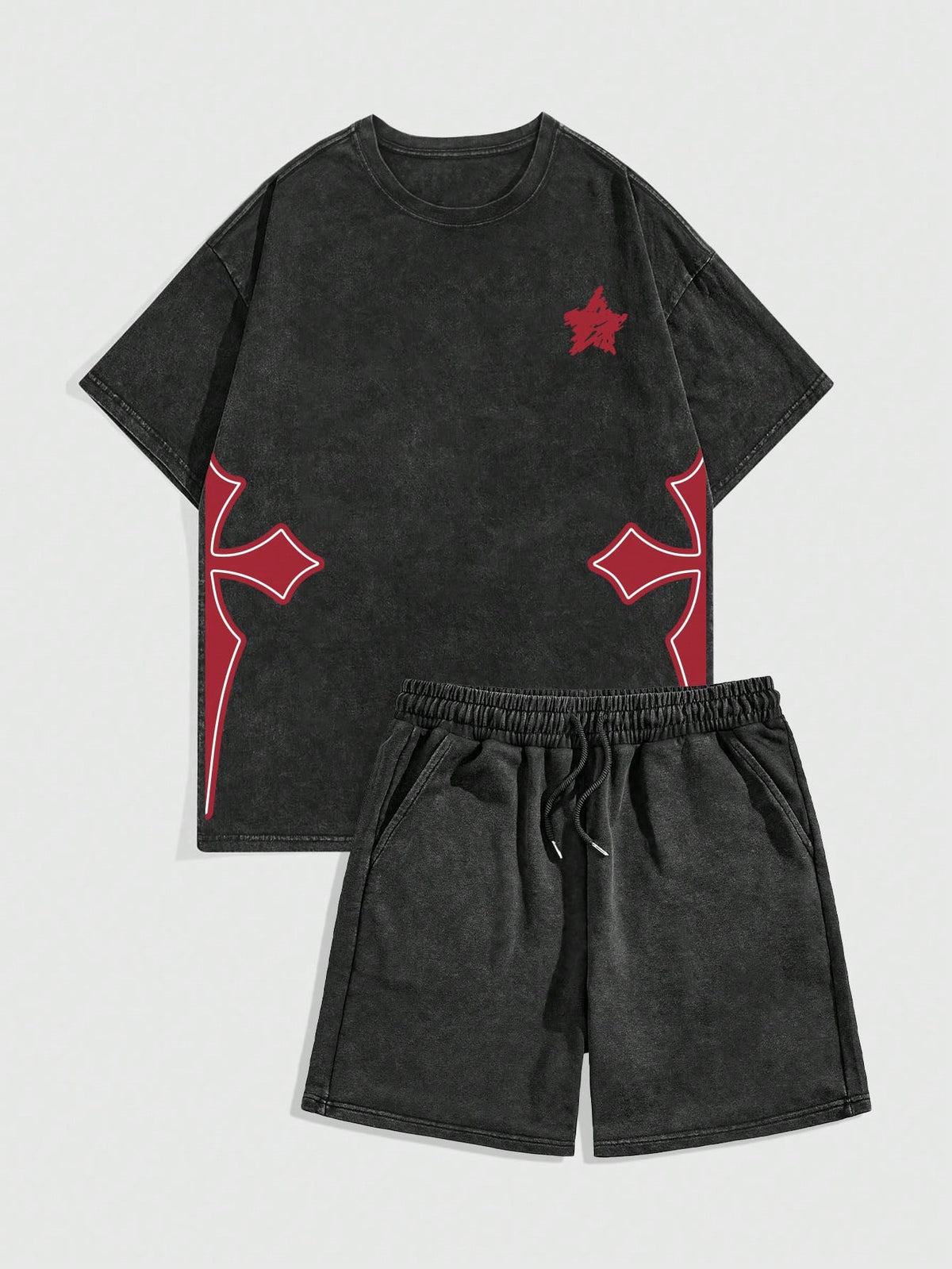 Conjunto de camiseta de manga corta y pantalones cortos con estampado minimalista y cuello redondo