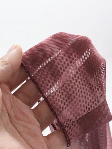 Top de mujer de manga larga, hombros descubiertos, escote en espalda, mangas abultadas y estilo tie-dye de malla transparente