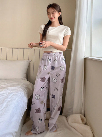 Pantalones de pijama para mujer con estampado de animales