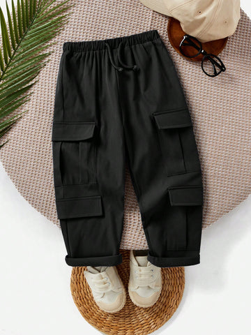 Pantalón De Carga Casual Para Chicos Con Estilo Casual Callejero. Con Cintura Elástica Con Cordón