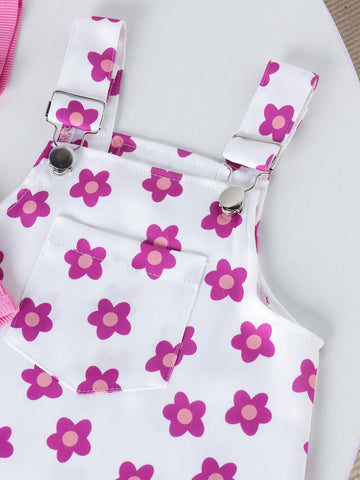 Conjunto de 2 piezas de lindo mameluco de manga corta  y falda para el verano con estampado impreso