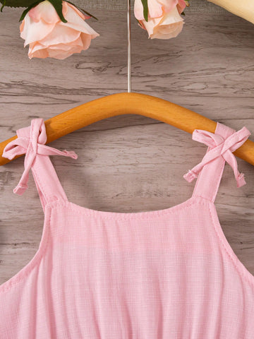 Vestido de verano fresco y lindo con bloques de color para niñas pequeñas con tirantes