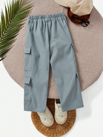 Pantalón De Carga Casual Para Chicos Con Estilo Casual Callejero. Con Cintura Elástica Con Cordón