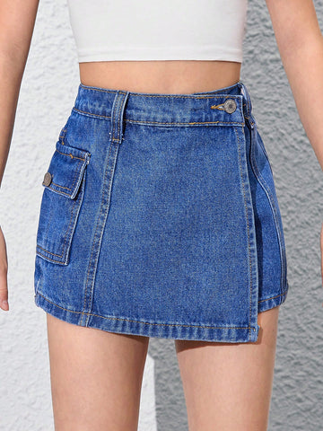 Skort Para Niñas Con Detalle De Envoltura De Volante