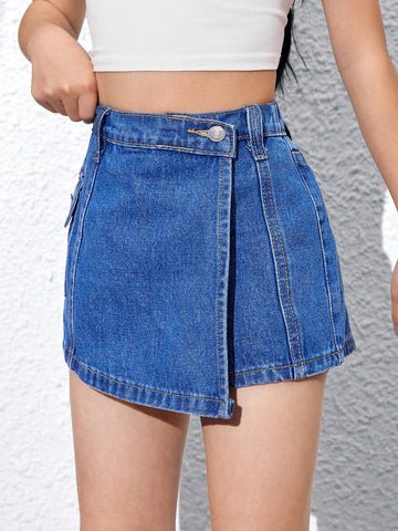 Skort Para Niñas Con Detalle De Envoltura De Volante