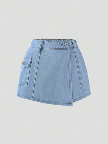 Skort Para Niñas Con Detalle De Envoltura De Volante