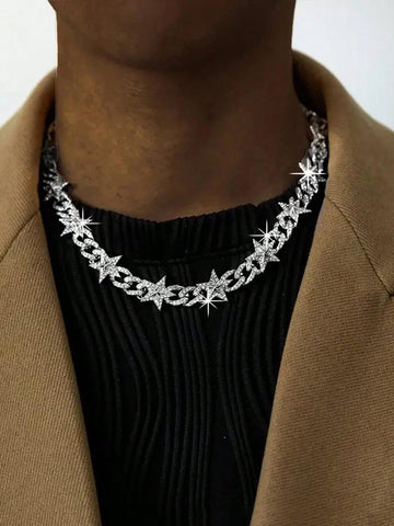 Collar de cadena unisex estilo punk con diseño de cielo estrellado estilo Y2K