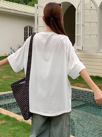 Camiseta De Cuello Redondo Con Rayas Laterales Y Aberturas