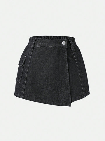 Skort Para Niñas Con Detalle De Envoltura De Volante