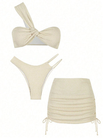 Conjunto de bikini sexy de un hombro con tres piezas de estilo europeo y americano