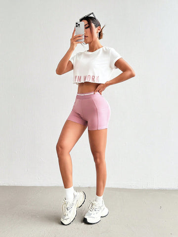 Conjunto de ropa deportiva informal con camiseta sin mangas impresa con letras y Shorts