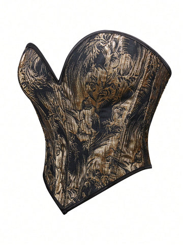 Top de Corset dorado para mujer, sin tirantes, con cordones, cuello de corazón, moldeador de Body corto y sexy