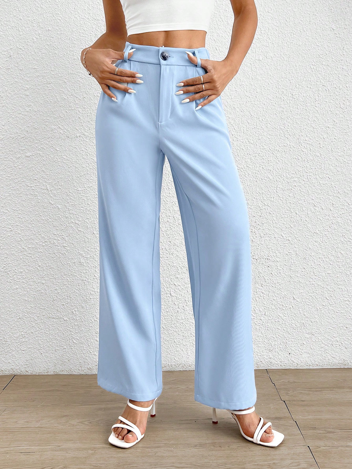 Pantalones Anchos Sólidos De Trabajo Para Mujer