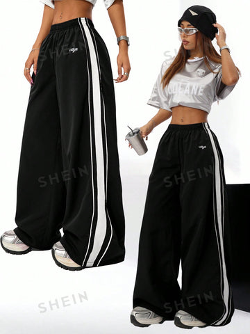 Pantalón deportivo casual con decoración de textura de bandas para mujer de estilo Y2K