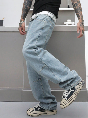 Jeans holgados de pierna ancha y corte holgado para hombre con presillas para cinturón y bolsillos