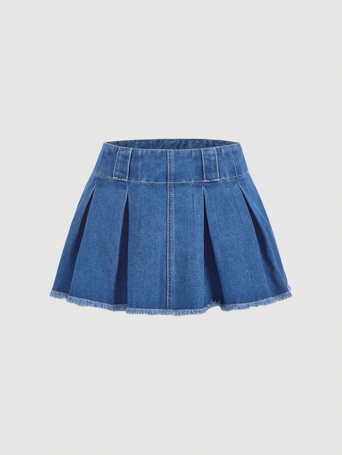 Falda Vaquera De Mezclilla Para Mujer En Color Sólido Con Borde Desfilachado