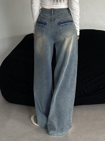 Pantalones vaqueros de mujer con bolsillos y efecto desteñido degradado
