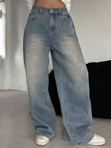 Pantalones vaqueros de mujer con bolsillos y efecto desteñido degradado