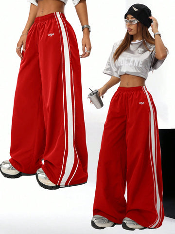 Pantalón deportivo casual con decoración de textura de bandas para mujer de estilo Y2K