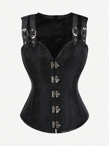 Corset gótico con huesos, lencería moldeadora punk, top bustier vintage con tirantes y envoltura para mujeres