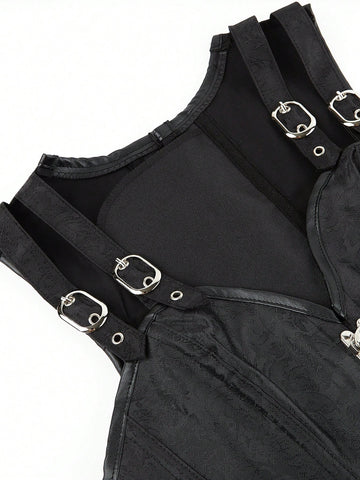 Corset gótico con huesos, lencería moldeadora punk, top bustier vintage con tirantes y envoltura para mujeres