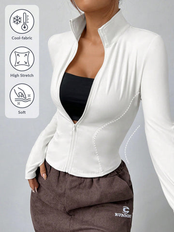 Chaqueta protectora solar de punto blanca para mujer