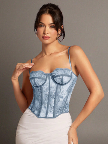 Corset de mujer con estampado gráfico y encaje