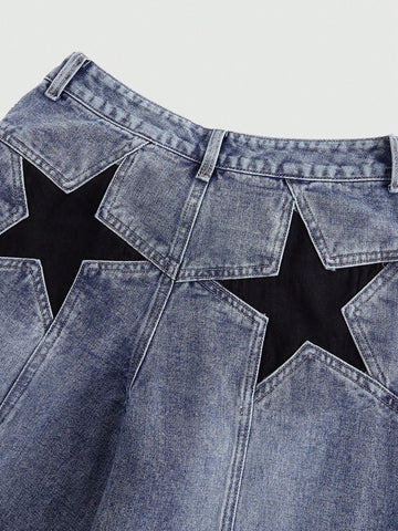 Jeans rectos relajados de talle bajo con estampado de estrellas, estilo Y2K