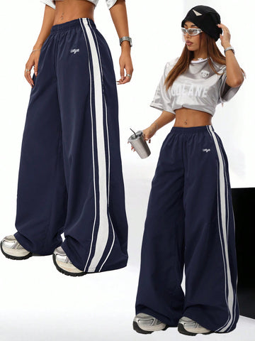 Pantalón deportivo casual con decoración de textura de bandas para mujer de estilo Y2K