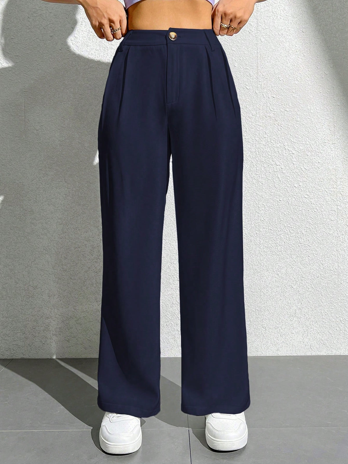 Pantalones Anchos Sólidos De Trabajo Para Mujer