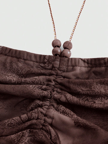 Camiseta de tirantes con cuello halter y bajo asimétrico con estampado de paisley para mujer